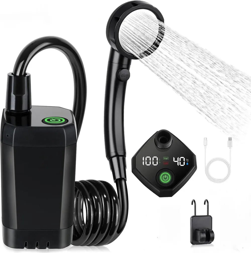 Portable Outdoor Electric Shower, 6000Mah Camping Shower,Rechargeable Full Screen Intelligent Digital Display for Camping Hiking