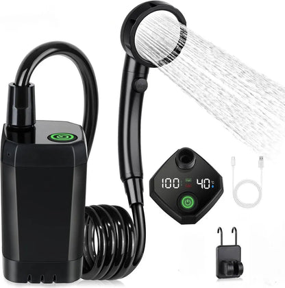 Portable Outdoor Electric Shower, 6000Mah Camping Shower,Rechargeable Full Screen Intelligent Digital Display for Camping Hiking