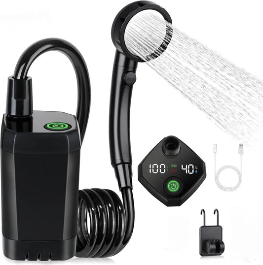 Portable Outdoor Electric Shower, 6000Mah Camping Shower,Rechargeable Full Screen Intelligent Digital Display for Camping Hiking